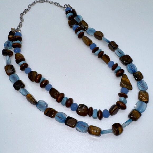 Necklace Tiger's Eye Stone and Blue Glass Beads 2 Strands *read* - Picture 1 of 7